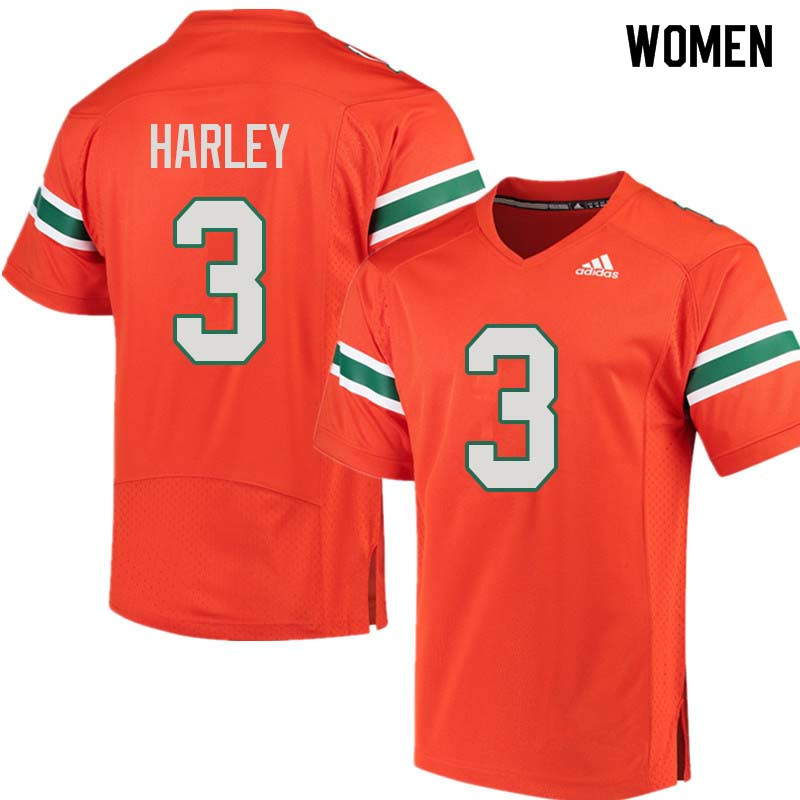 Women Miami Hurricanes #3 Mike Harley College Football Jerseys Sale-Orange - Click Image to Close